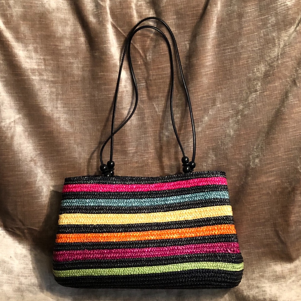 Tropical Rainbow Stripe Wheat Straw Purse - Picture 2 of 13